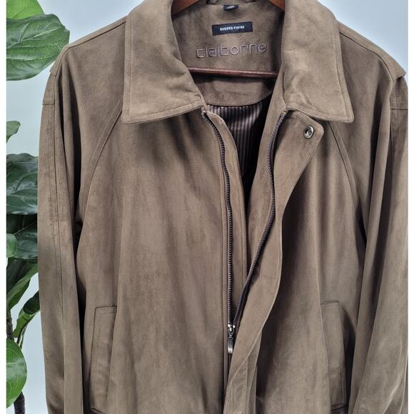 Vintage Claiborne Mens Camel Suede Finish Outwear Full Zip Bomber Jacket Size XL - Picture 2 of 11